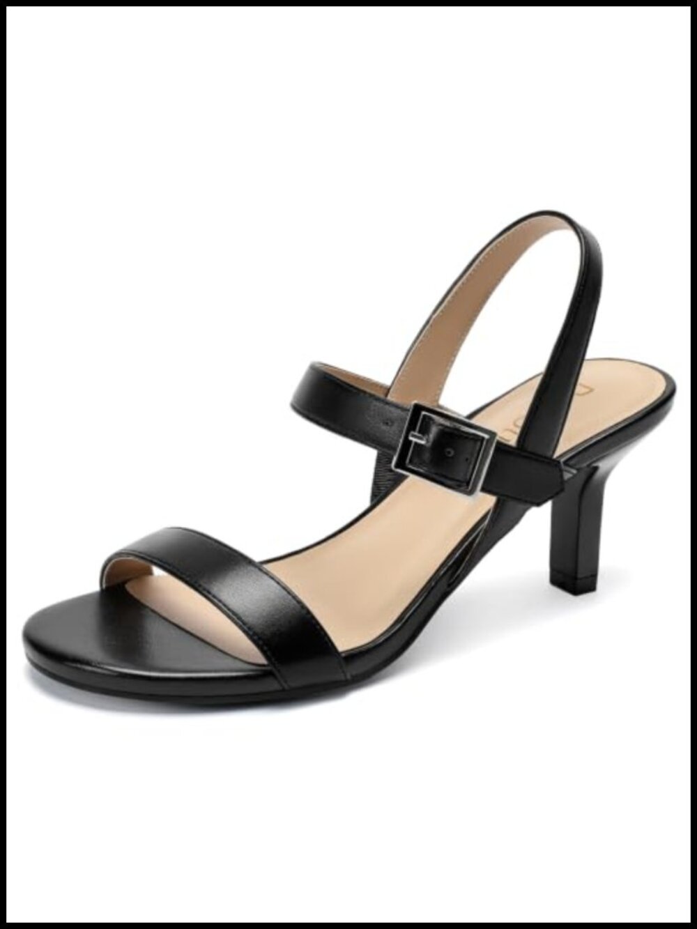 Women's Kitten Heel Ankle Strap Open Toe Dress Sandals, Faux Leather Slingback